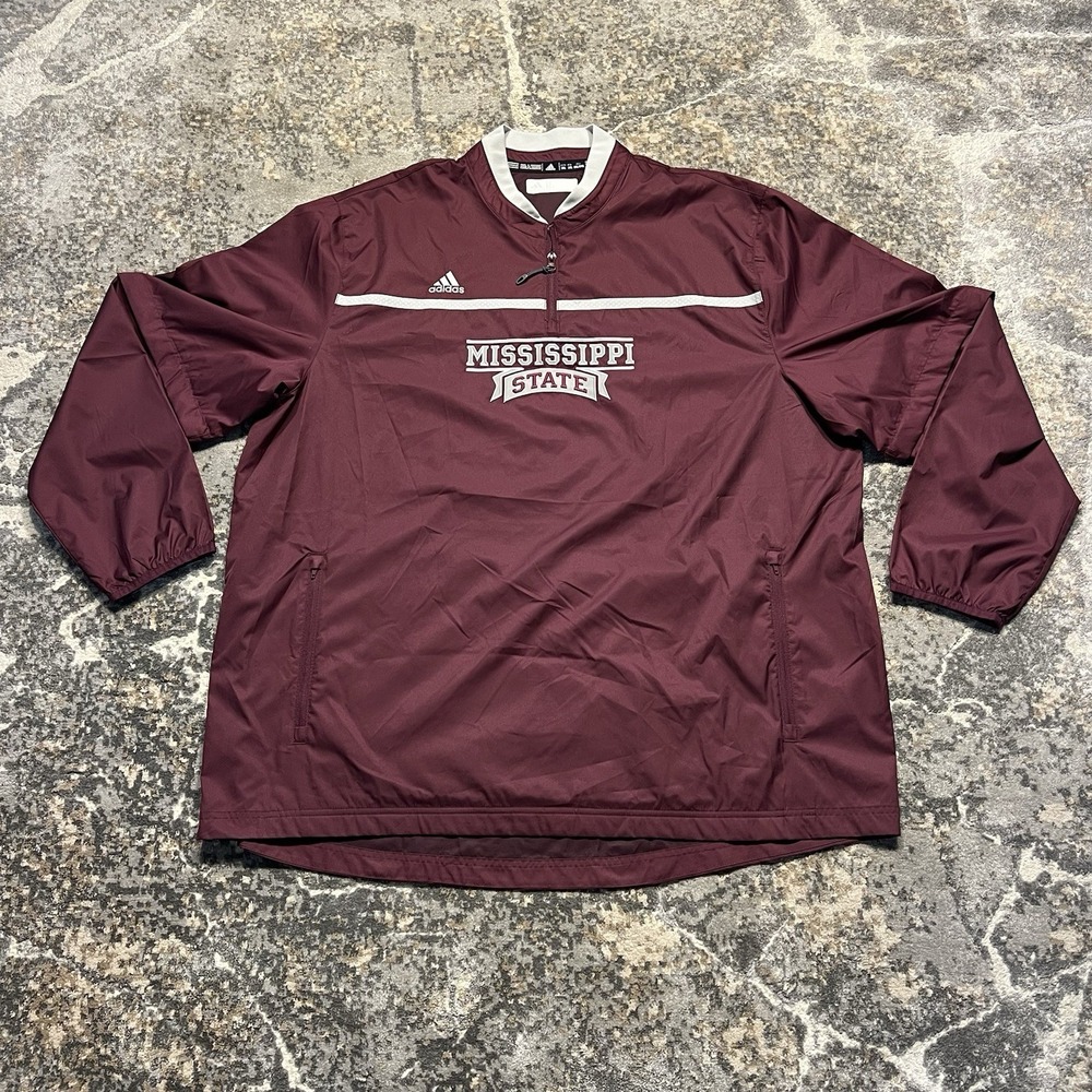 Adidas Mississippi State Bulldogs Pullover Shirt Mens 2XL XXL Maroon Long Sleeve